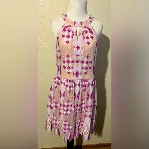 Gianni Bini Pink and Cream Geometric Halter Dress